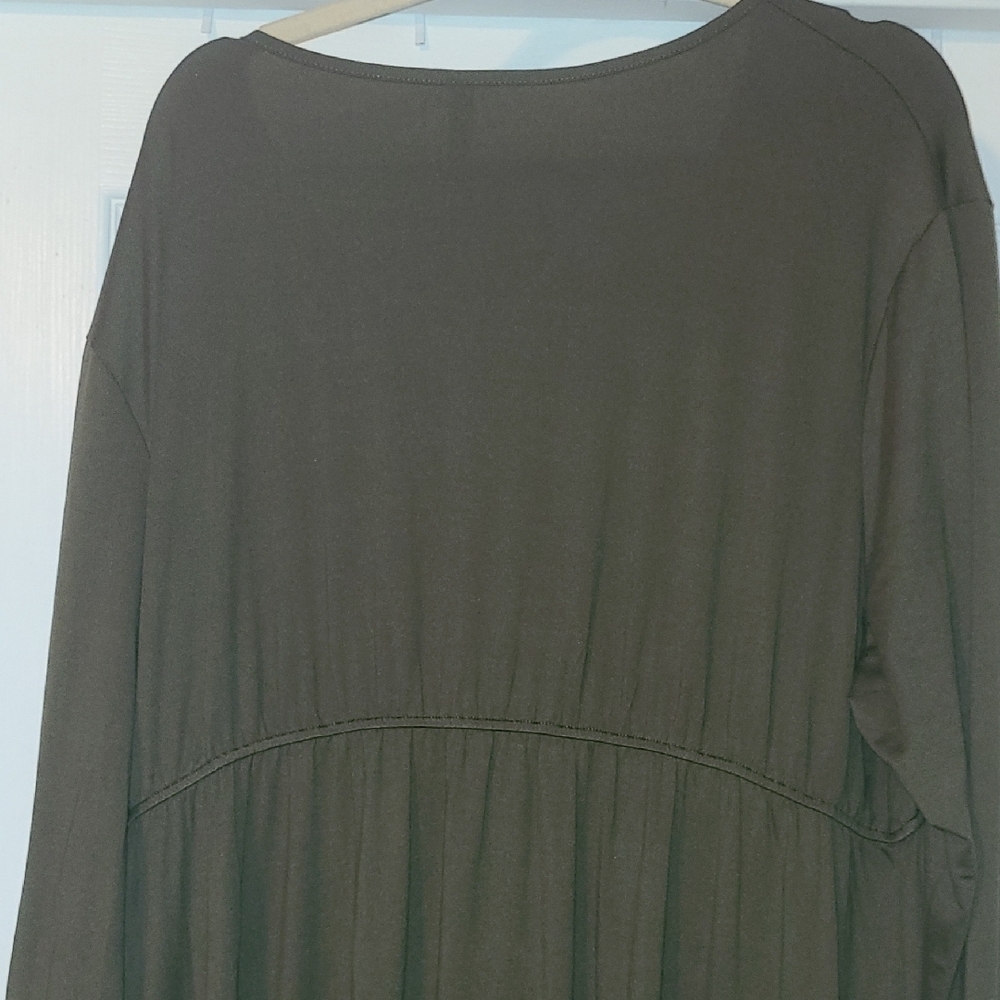 Plus-Size Olive Green Long Sleeve Wrap Maxi Dress - Picture 6 of 8